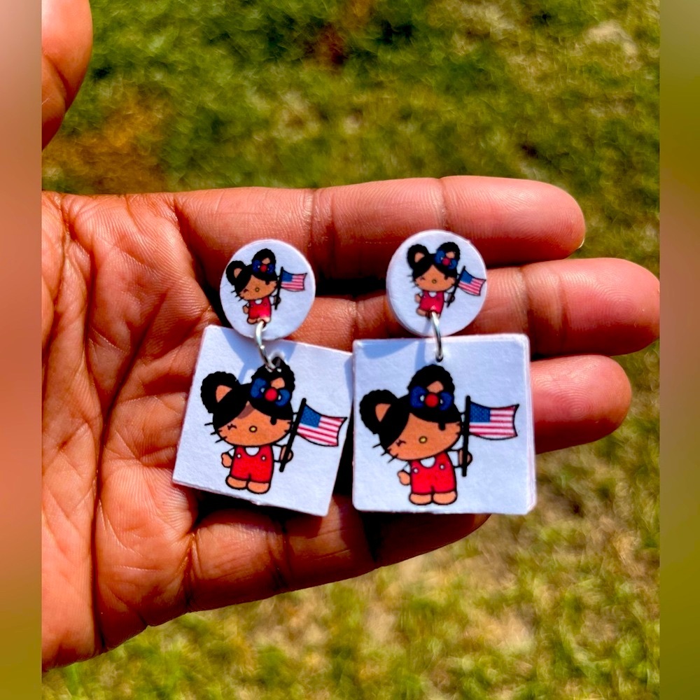 Hello Kitty Inspo w/ USA Flag Earrings
